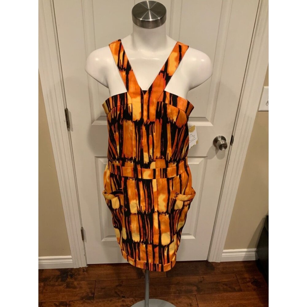Michael Kors Orange & Black Flame Sheath Dress, Size 8